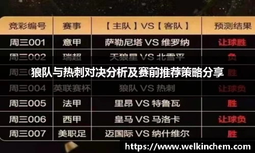 狼队与热刺对决分析及赛前推荐策略分享
